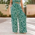 thumbnail image 2 of 2 Piece Outfits for Women 2023 Summer Crop Tops Wide Leg Pants Set Women's Printed Halter Vest Wide Leg Trousers Two-Piece Sleeveless Crewneck Top/Shirt Suit Green L, 2 of 7