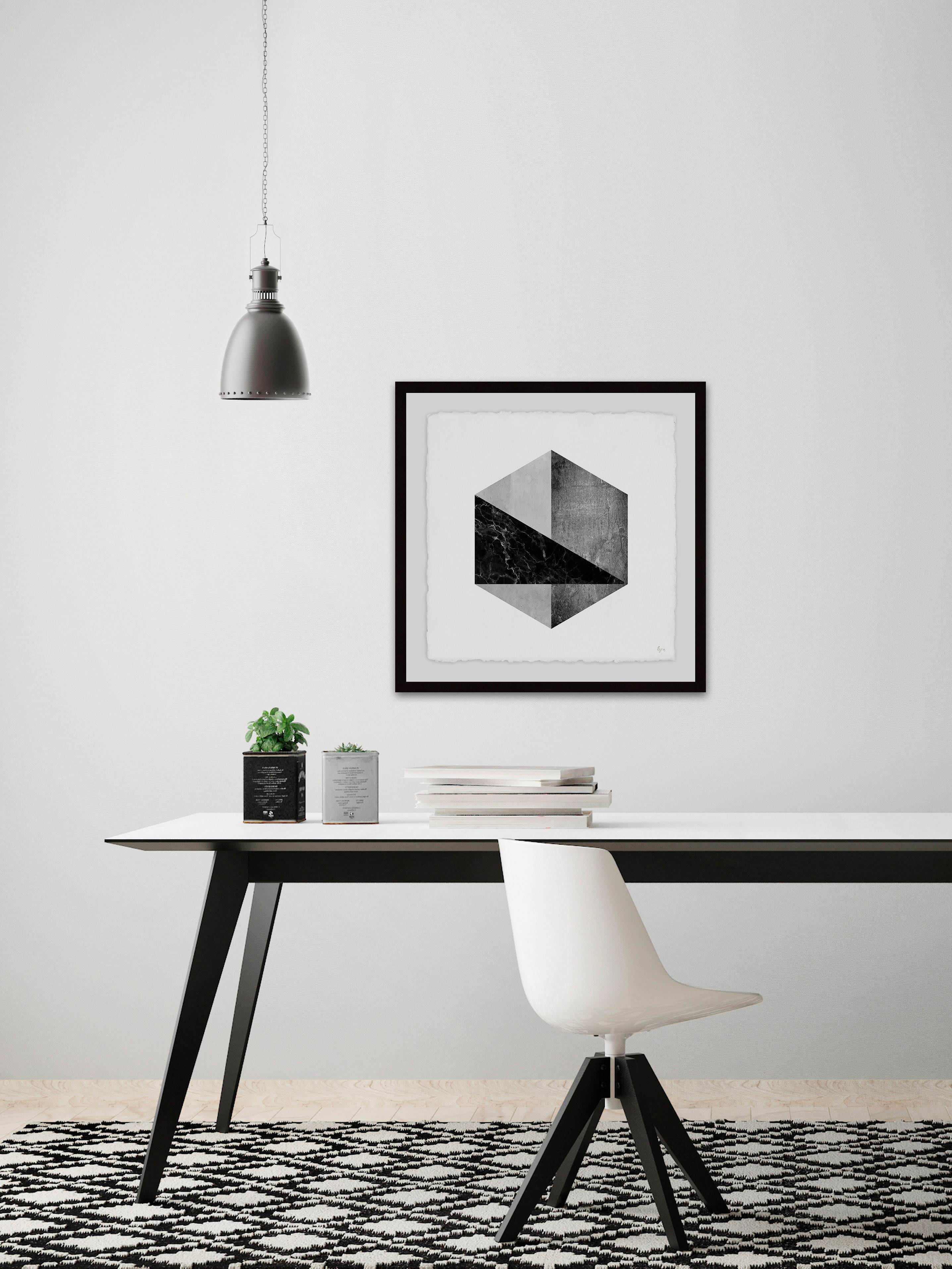 Marble Hexagon Framed Painting Art Print