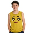 thumbnail image 4 of Boys Graphic Tee Yellow - Anime Cartoon Face Tank Top with Star Eyes, Kids Breathable Sleeveless Shirt,Size 14 T, 4 of 6