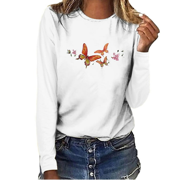 Camiseta informal de manga larga con estampado de mariposa y