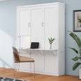 thumbnail image 2 of Queen Size Murphy Bed, 68-inch Cabinet Bed Folding Wall Bed with Desk Combo Perfect for Guest Room,Study, Office,White, 2 of 9