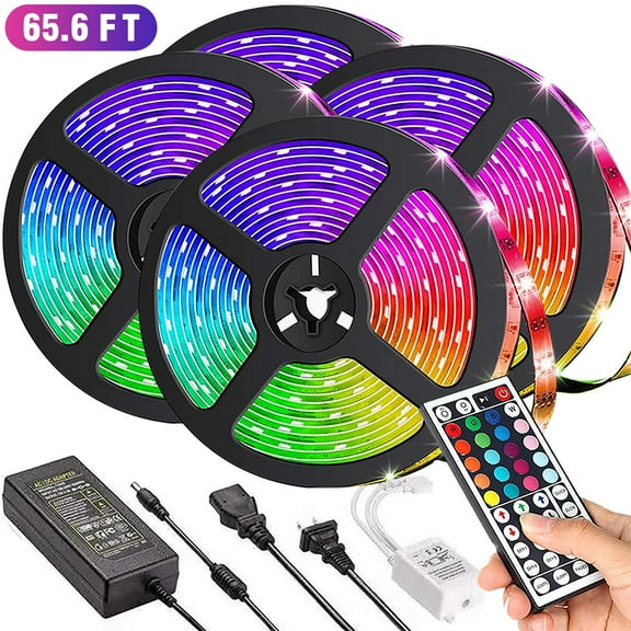 65.6FT/20M LED Strip Light,Waterproof 3528 RGB Light Strips,Color Changing Tape Lights,Lights Strip Kit with 40 Keys IR Remote Control for Party Home Holiday Decoration