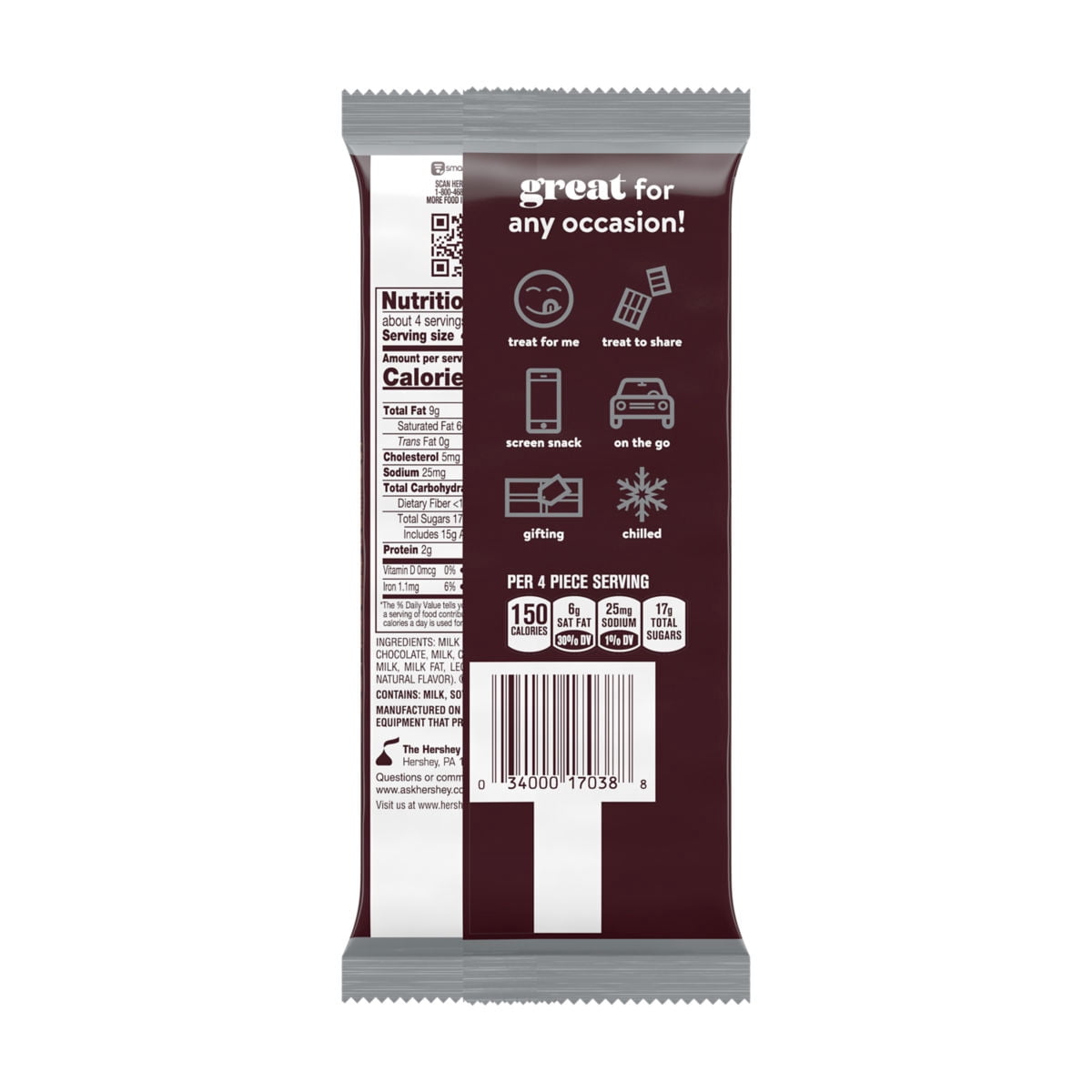 Hershey's Milk Chocolate XL Candy, Bar 4.4 oz, 16 Pieces