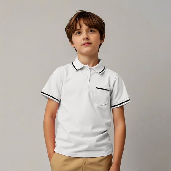Little Boys' Polo Shirt White Polo Shirt Boys Button Down Shirt Short Sleeve Tops Boys Shirts Size 7-8 Years