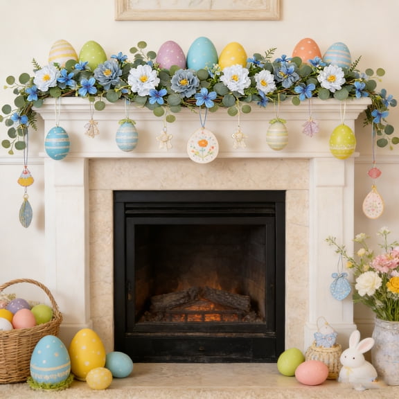 Staron Easter Rattan Decorations, Plastic Rattan Garland for Stair Handrails and Door Frames, Flexible Reusable Christmas Home Decor for Mantle Table Wreath Window, Blue