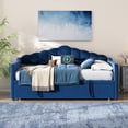 thumbnail image 2 of Bellemave Upholstered Daybed with Pop Up Trundle,Twin to King Extendable Bed with USB & Type-C Charging Port, Velvet Sofa Bed Frame with 2 Side Pockets for Bedroom, Living Room, Guest Room (Blue), 2 of 8