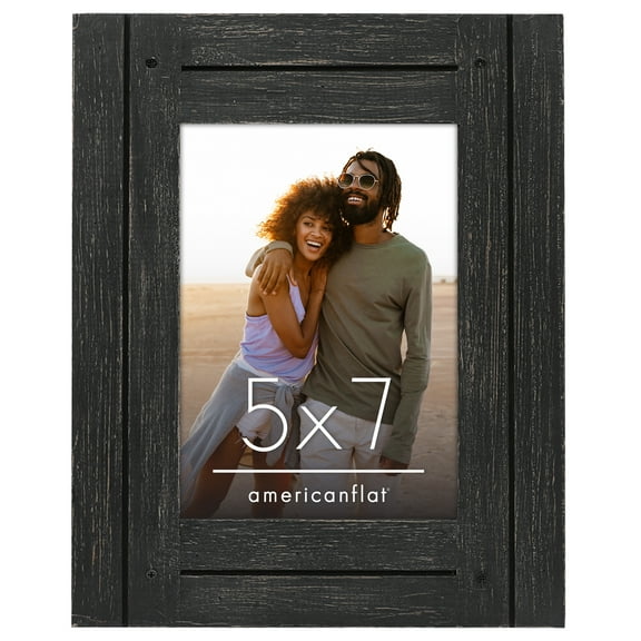 Americanflat 5x7 Picture Frame Polished Crystal Clear Glass Hampton Collection Distressed - Charcoal Black