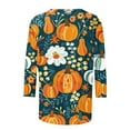 thumbnail image 4 of VKOYWKM Womens Thanksgiving 3/4 Sleeve Tops Halloween Pumpkin Graphic T Shirts Thankful Grateful Blessed T-Shirts Fall Top, 4 of 5