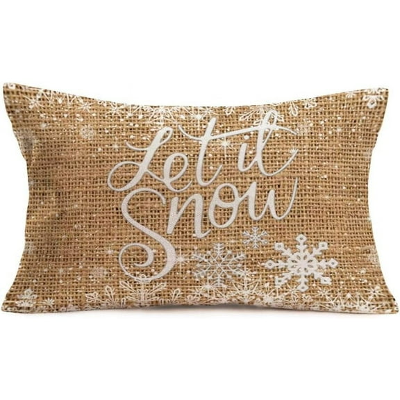 Christmas Pillow Cover 12x20 Inch Couch Snowflake Let It Snow Throw Pillows Farmhouse Decorations Pillow Case Home Decor Xmas Pillowcase Cotton Linen Cushion Cover for Sofa(C 21)