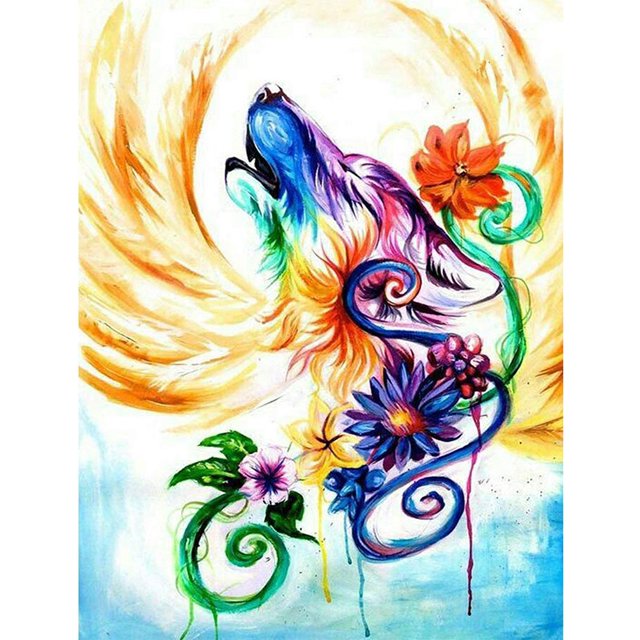 Drill Diamond Painting (DE4140) 5D DIY Lobo completo con alas Kit de mosaico de punto de cruz 45x60cm Hugtrwg Para estrenar