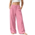thumbnail image 2 of Posijego Girls Wide Leg Pants School Uniform Dress Pants Summer High Waisted Drawstring Kids Causal Trousers with Pockets, 2 of 9