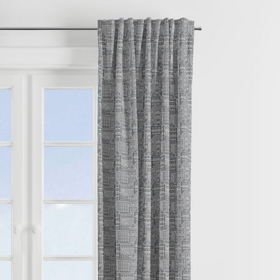 Bacati - Clouds in the City White/Grey Grey Cityscape Single Window Curtain Panel