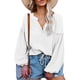 thumbnail image 1 of Camisa informal holgada con puños de farol y diseño de botonadura sencilla - Blusa de algodón blanca, talla M Blusa con cuello en V y mangas globo, 1 of 6