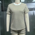 thumbnail image 7 of Costeam Womens Striped Outfit Set Short Sleeve Crew Neck Tee and Shorts Casual Textured Knit Loungewear Loose Fit Summer Matching Set, 7 of 7