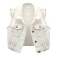thumbnail image 2 of White Denim Vest Jacket for Women Sleeveless Button Down Lapel Collar Casual Cropped Jean Vest Outerwear, 2 of 8