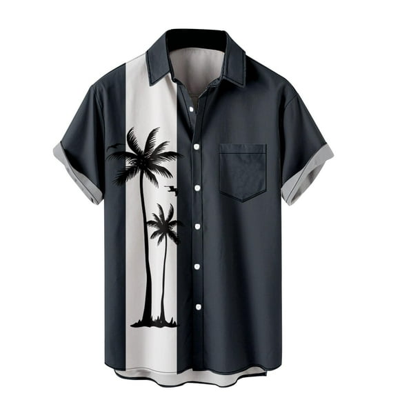 lcziwo Mens Palm Tree T Shirt,Men's Hawaiian Shirts Summer Loose Fit Beach Tropical Casual Shirts Short Sleeve Button Up Shirt Big and Tall
