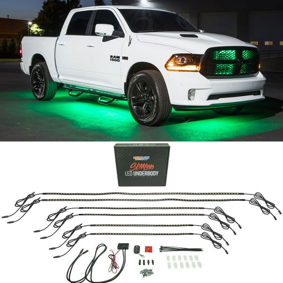 LEDGlow 6pc Green Flexible LED Slimline Truck Underbody Underglow Lighting Kit