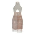 thumbnail image 6 of Riforla Women's Fashion Beaded Sleeveless Halter Belly Button Sequin Fringe Skirt Dress Dresses for Women Beige S, 6 of 9