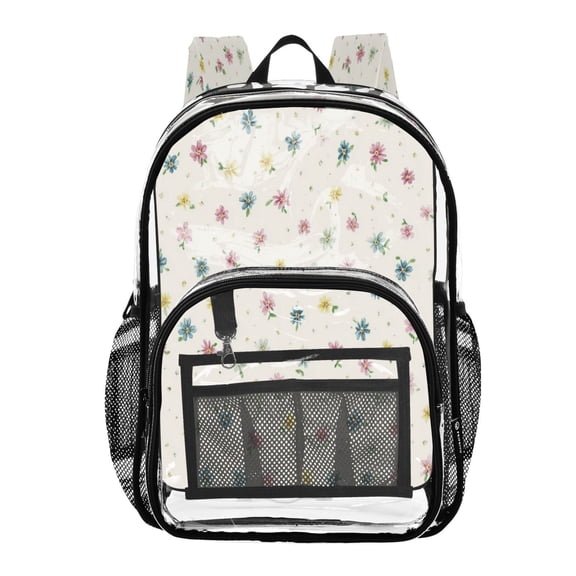 PVC Transparent Backpacks Clear Backpack for Travel and Outings Cute Pink and Blue Flowers