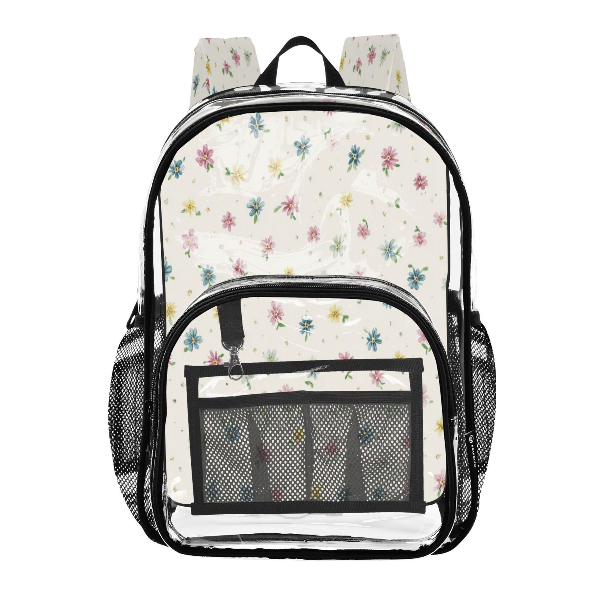 PVC Transparent Backpacks Clear Backpack for Travel and Outings Cute Pink and Blue Flowers