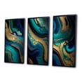 thumbnail image 3 of Designart "Azure Dreamscapes Gold and Turquoise Marble V" Abstract Painting Framed Wall Art Set Of 3 - Gold Modern Frame Canvas Set For Living Room Decor, 3 of 6