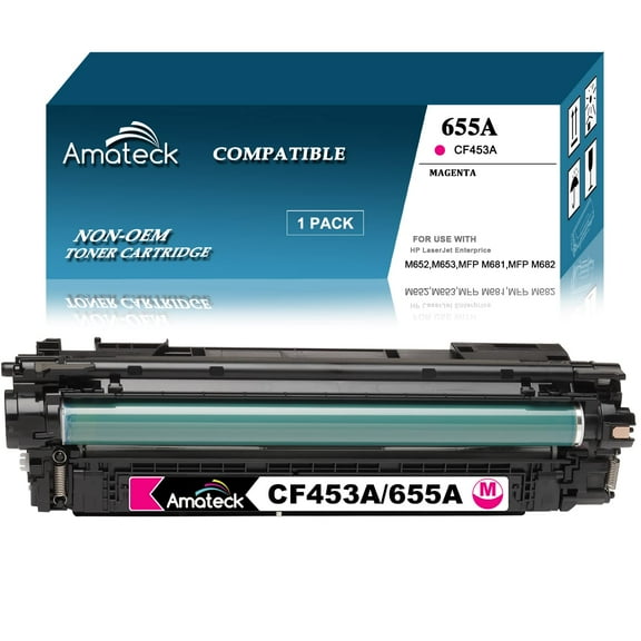 Amateck Compatible Toner Cartridge Replacement for HP CF453A (655A) Magenta 1 Pack for Color Enterprise M652dn, M652n, M653dh, M653dn, M653x, MFP M681dh, MFP M681f, MFP M681z, MFP M682z
