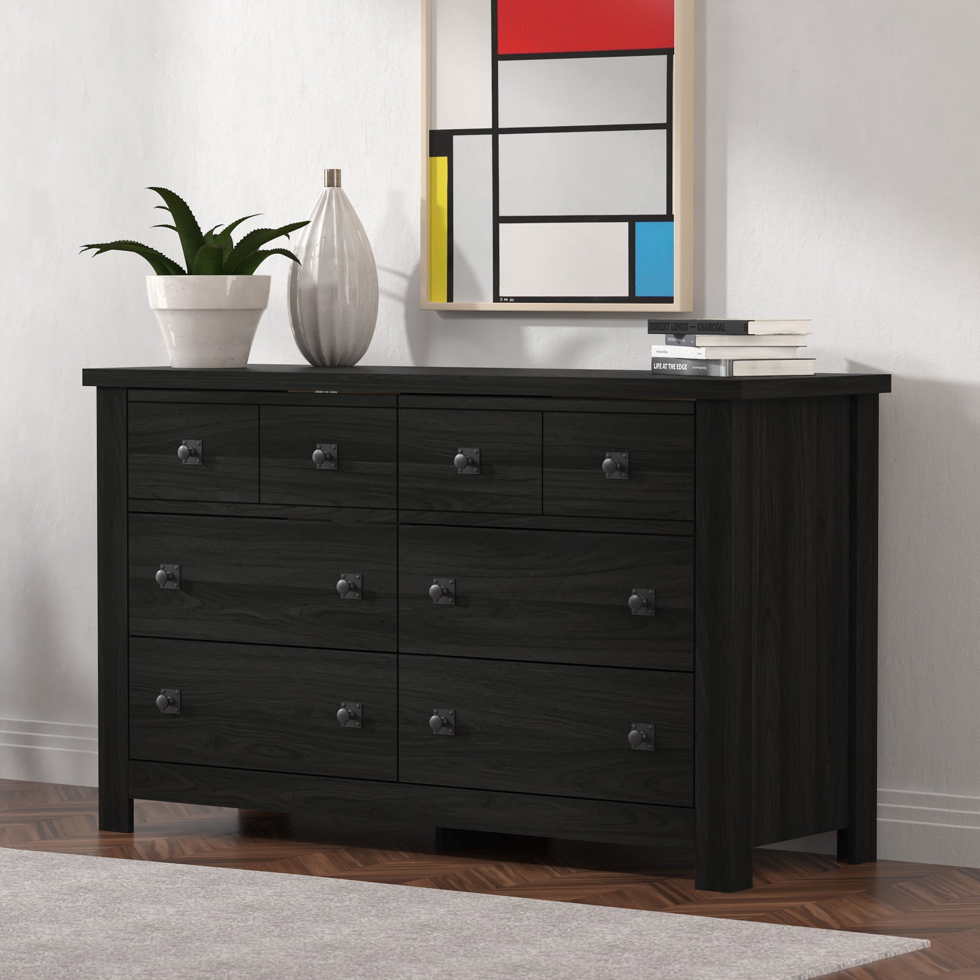 Hillsdale Addison Farmhouse 6 Drawer Dresser, Black Oak