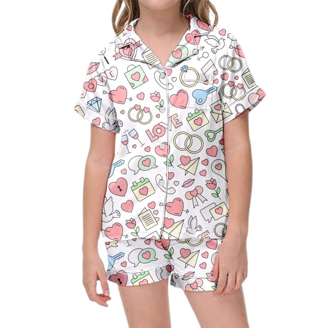 Ensemble de Pyjama à Manches Courtes Imprimé pour Filles, Boutonné, et Short, Tenue de Jeu pour un Coucher Confortable