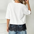 thumbnail image 3 of CUSTG Casual Shirts For Women Simple Solid Color Short Sleeve Women Summer Lace Trim Round Neck Loose Fit Tee Shirt Blouse Cozy Tops, 3 of 8