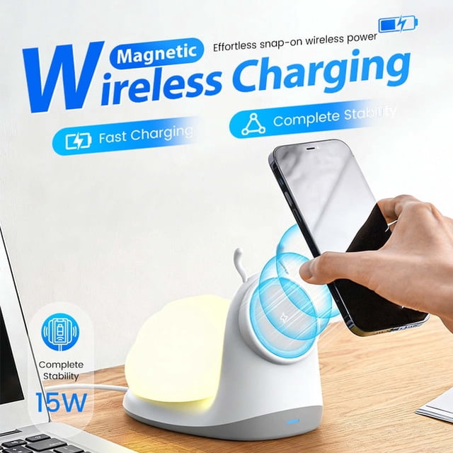 Ohmyroo 15W Magnetic Wireless Charging Station with Tap-Activated Ambient Night Light