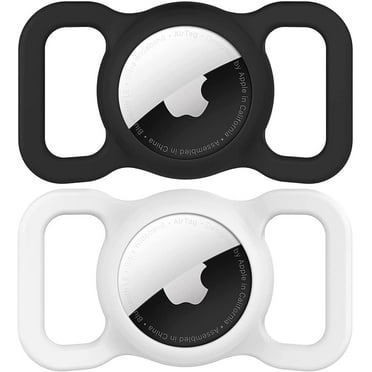 Case for AirTags, Airtag Dog Collar Holder, Anti-Scratch Protective Skin Cover, Safety Apple Airtag Tracking Locator Anti-Lost Tracker Finder Protector, Black  White