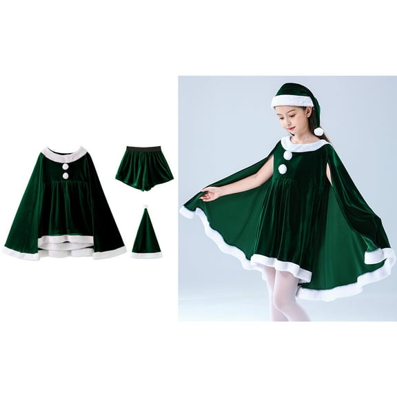 Santa Claus Toddler Girl Dress Christmas Dresses for Toddler Girls Sleeveless Red Velvet Dress with Green Hooded Cape Toddler Christmas Outfit Girl Party Dress 2-3 Years