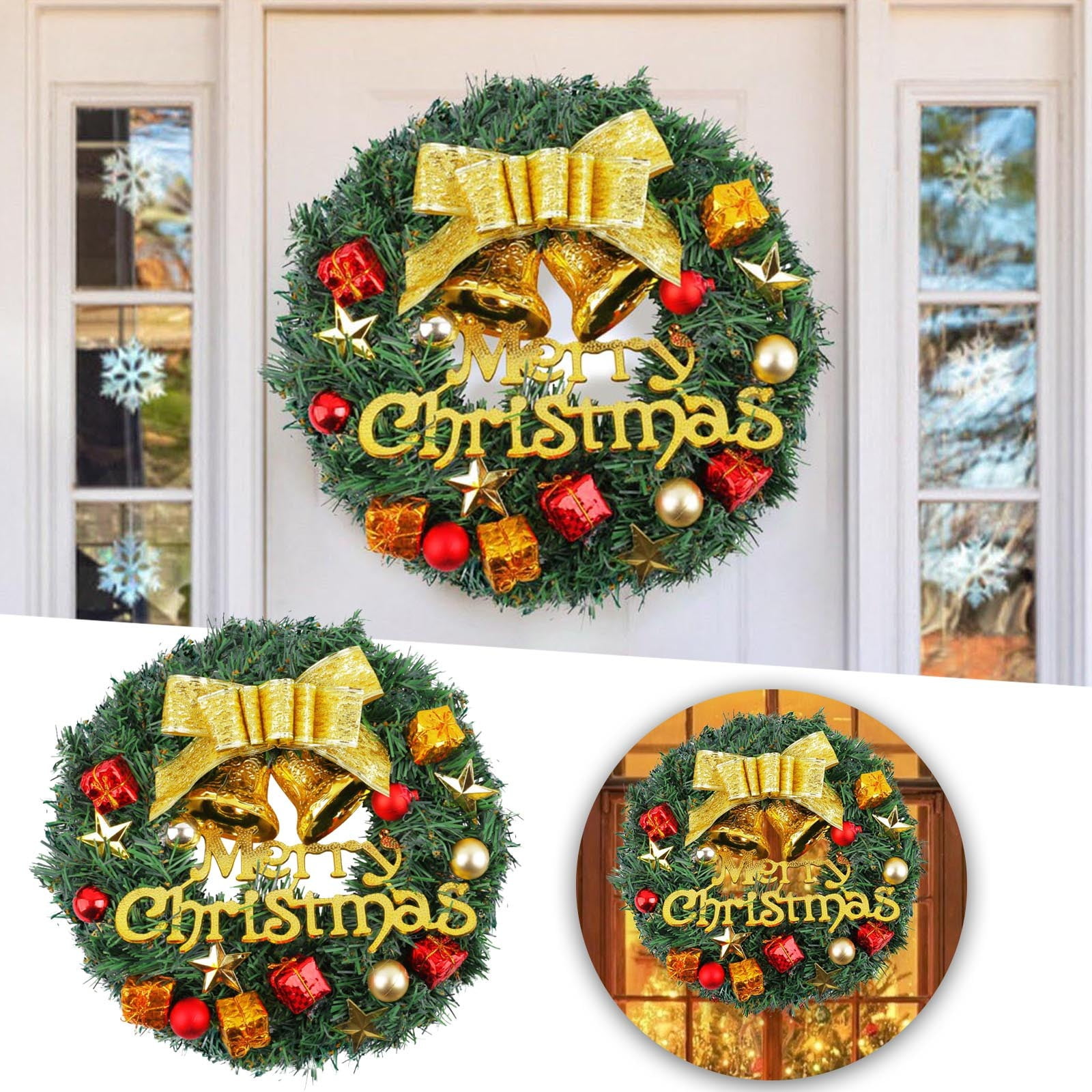 Couronne De Noël Tête De Cheval Double - Décoration Festive Rustique Pour Porte D'Entrée De Ferme Couronne Pin Artificiel Rouge Vert