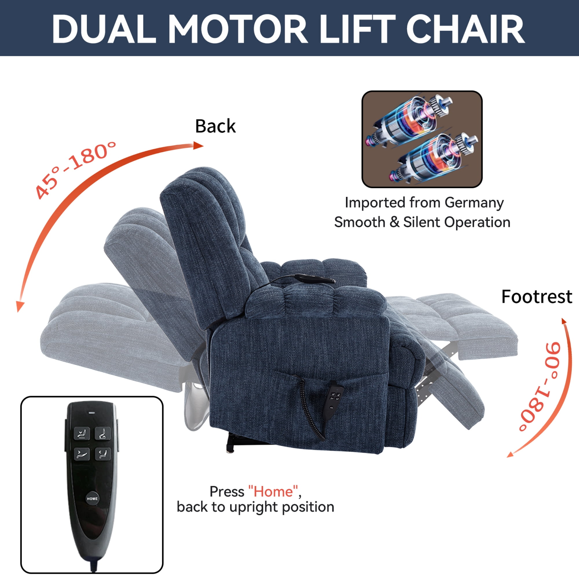 Leumius Large Power Lift Recliner Chair for Elderly,Heavy Duty Dual Motor Chenille Electric Recliners Chair with Massage and Heat for Living Room,Gray