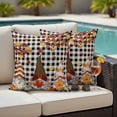 thumbnail image 4 of Thanksgiving Gnomes Outdoor Waterproof Pillow Covers, Fallen Maple Leaf Pumpkin Black Plaid Decorative Square Throw Pillowcase Sofa Cushion Sham for Patio/Couch/Chair, 18"x18" 2 Pack, 4 of 8