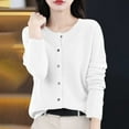 thumbnail image 2 of Women's Solid Color Long Sleeve Round Neck Button Up Sweater Tops S Cardigans for Casual Daily Wear Business Office and Travel Fashion Essential Gift for Women | CSEONE,White L, 2 of 8