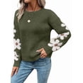 thumbnail image 3 of Women'S Floral Pattern Crewneck Long Sleeve Drop Shoulder Sweaters Pullover Tops Green XL, 3 of 10