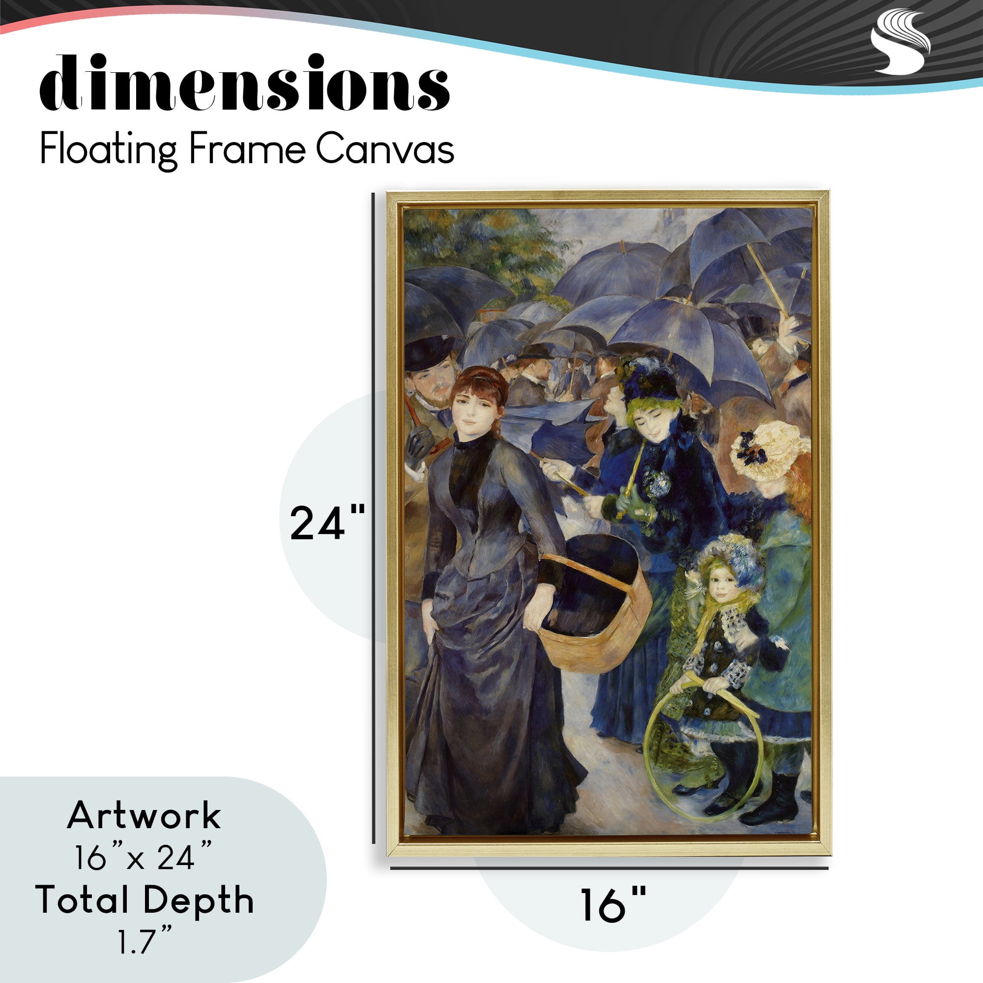 The Umbrellas Renoir Gold Framed Floater Canvas Wall Art, design by Masters Collection