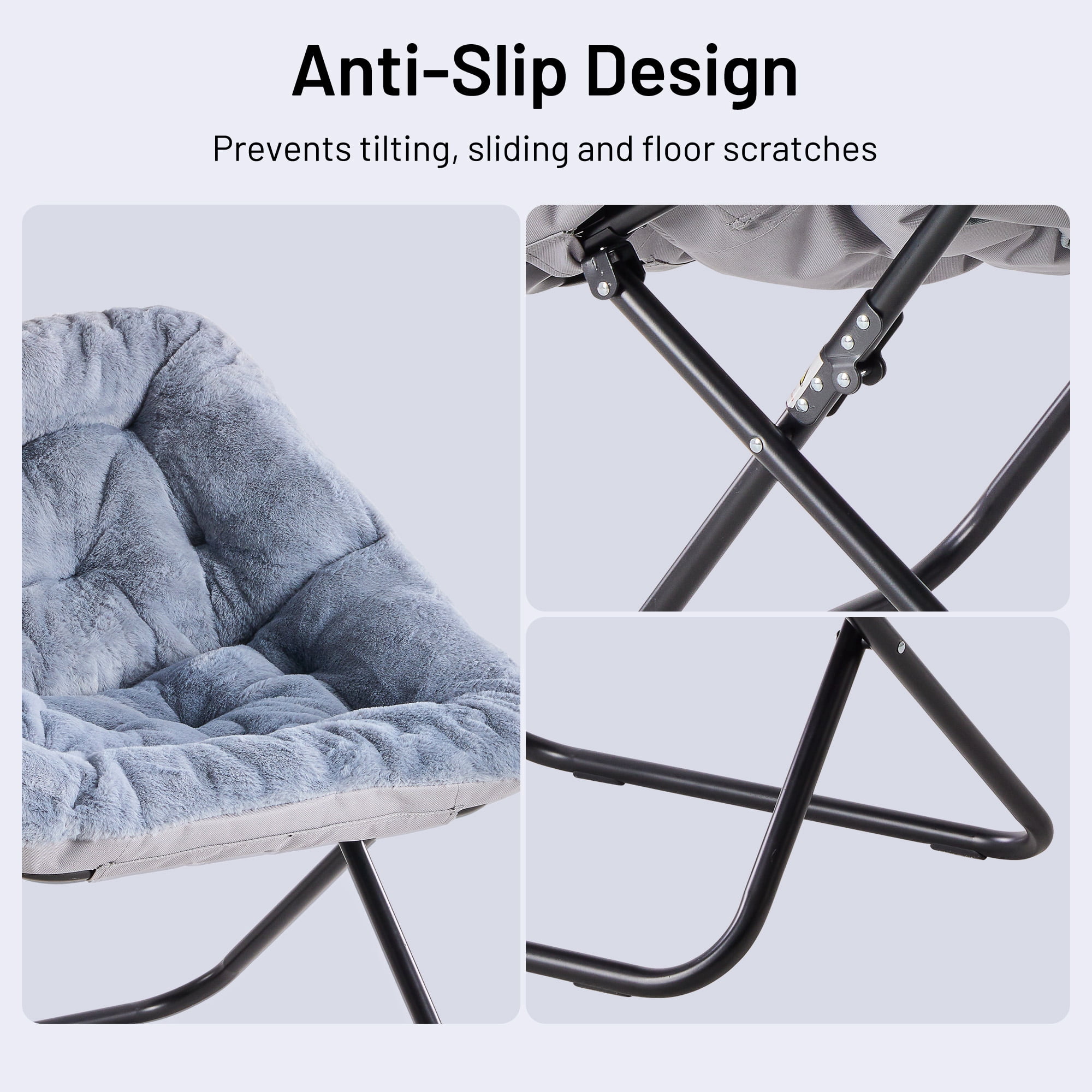 Oversized Square Moon Chair for Adults, Soft Faux Fur Folding Lounge Chair with Sturdy Steel Frame, Comfortable Reading Gaming Chair for Living Room, Bedroom, Grey