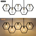 thumbnail image 4 of 5-Light Dining Room Light Fixtures Over Table, Industrial Kitchen Island Lighting, Adjustable Height Hanging Rectangular Chandelier, Modern Pool Table Lights, Black/Gold Finish, 4 of 6