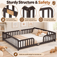 thumbnail image 4 of Miniyam Queen Size Kids Floor Bed with Guardrails, Low-to-Ground Montessori Wood Bed, Espresso, 4 of 7