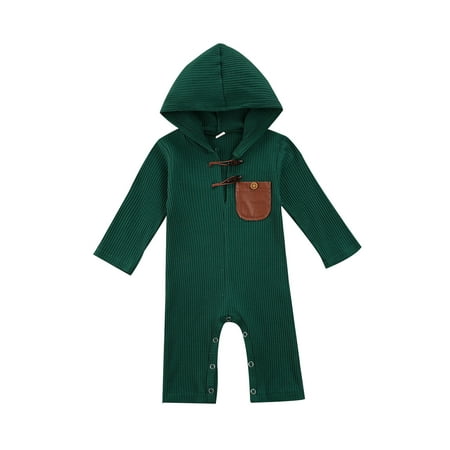 

sdghg Infant Color Block Jumpsuit Toddler Casual Long Sleeve Hooded Romper with Pocket