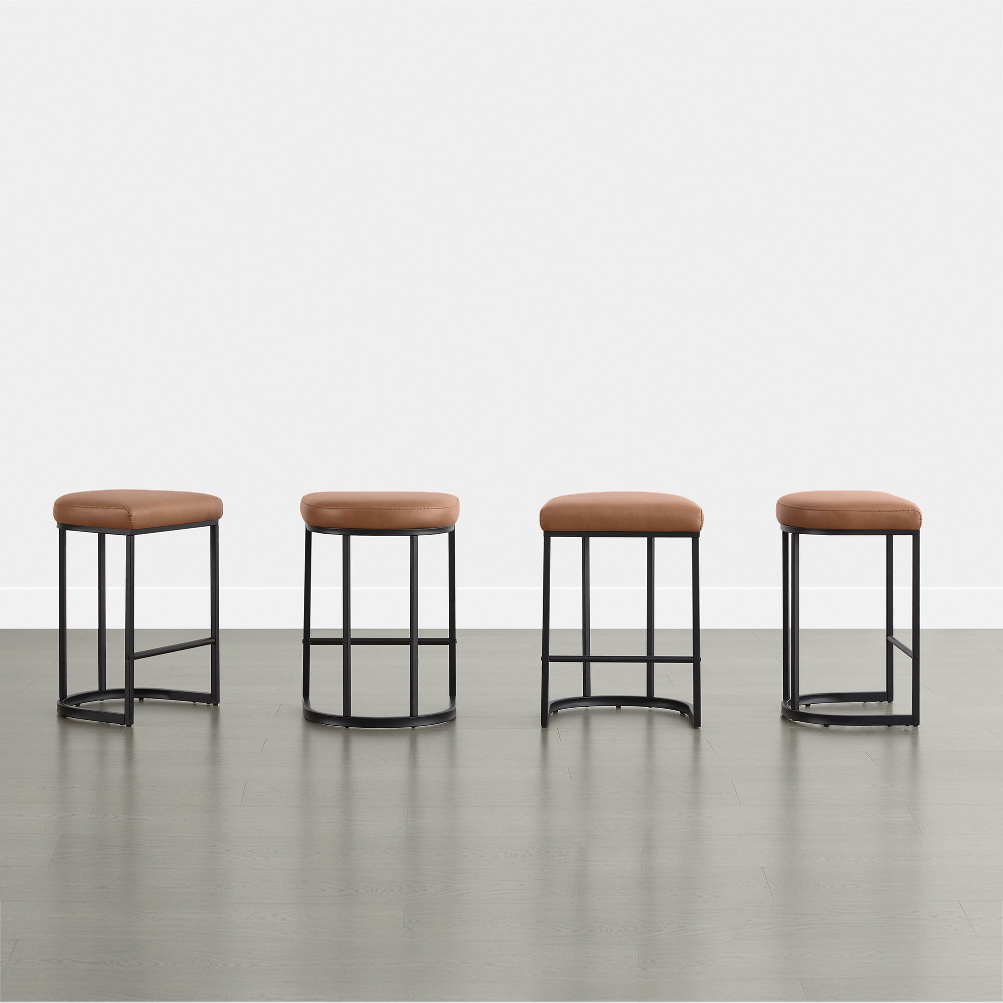 Spruce & Spring Modern Bar Stool Set of 3 with Curved Upholstered Seat and Metal Legs, Brown