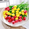 thumbnail image 2 of Multicolor Artificial Tulips Flowers,15 Pcs Fake Faux PU Tulip Bouquet,Real Touch Flower Arrangement,13" Fake Flowers Plant for Spring Easter Decor Mother's Day Valentine's Day Wedding,5 Colors, 2 of 8