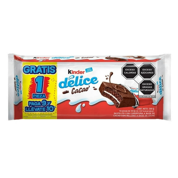 Pastelito Kinder Delice pack 10 pzas de 39 g c/u
