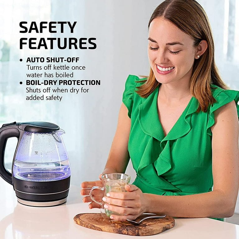 OVENTE 1.5 L Glass Electric Kettle Hot Water Boiler, Auto Shutoff