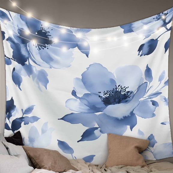 Blue Floral Spring Small Tapestry for Bedroom Wall Hanging Tapestry, Retro Watercolor Botanical Summer Ceiling Backdrop Tapestries Poster Blanket Wall Decor for Teens Room Living Room Dorm 23" x 28"