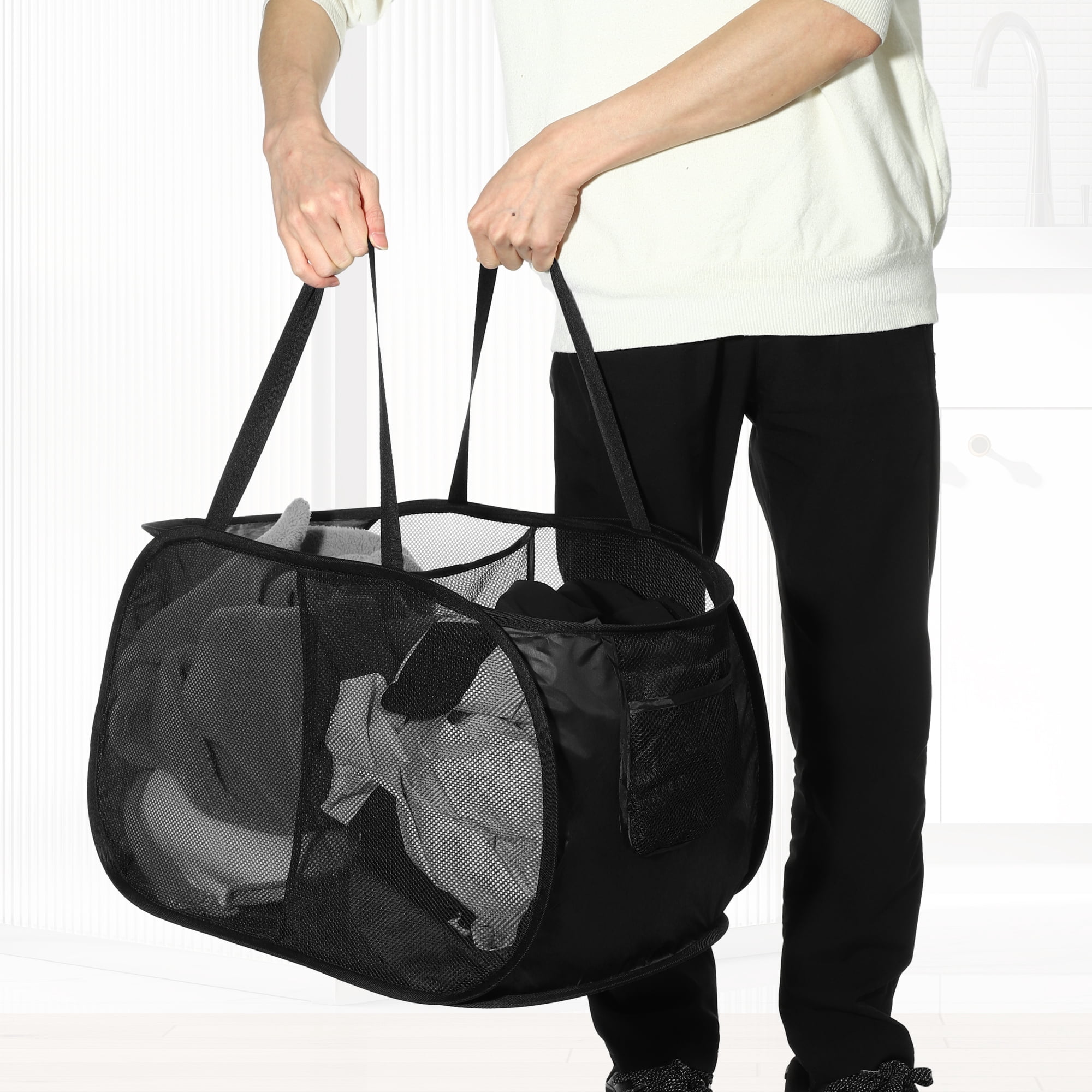Unique Bargains Portable Hamper Basket for Bathroom 1 Pc Black-75L