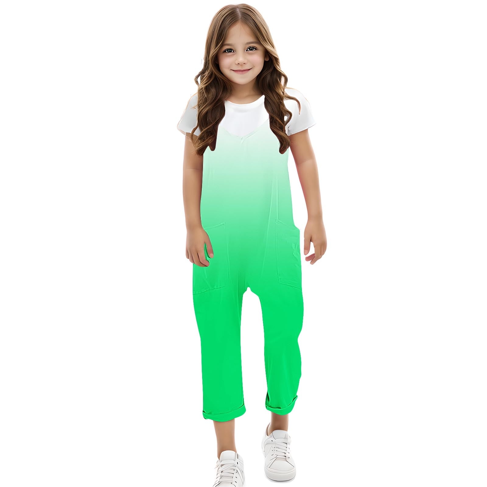YABCSAZ Girl's Jumpsuit Sleeveless Spaghetti Strap Romper Kids Clothes Infants Baby Outfits Casual Loose Summer Jumpsuit Baggy Wide Leg Romper with Pockets Size 9 Years
