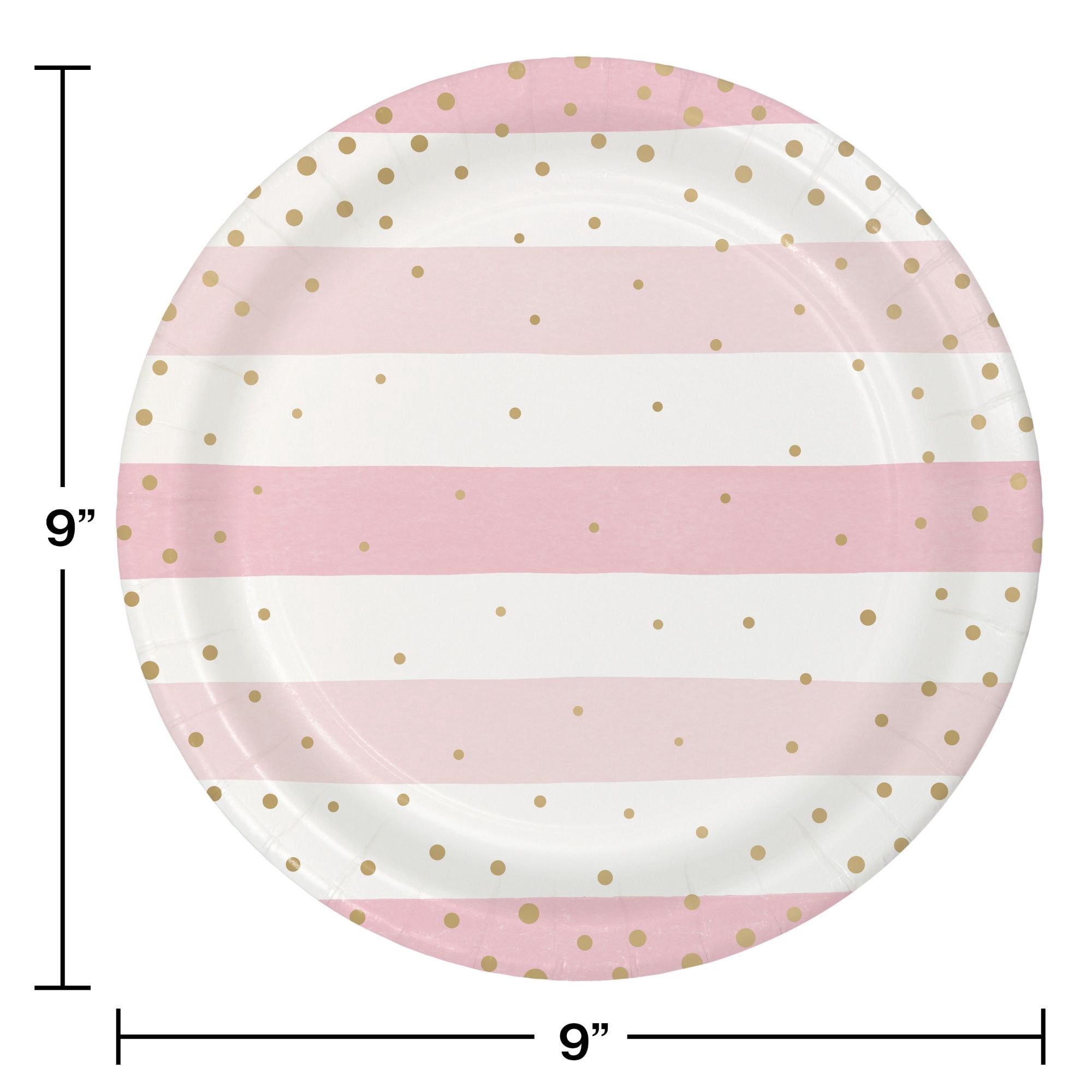 Party Central Club Pack of 96 Pink and Gold Disposable Striped Paper Round Party Plates 9"